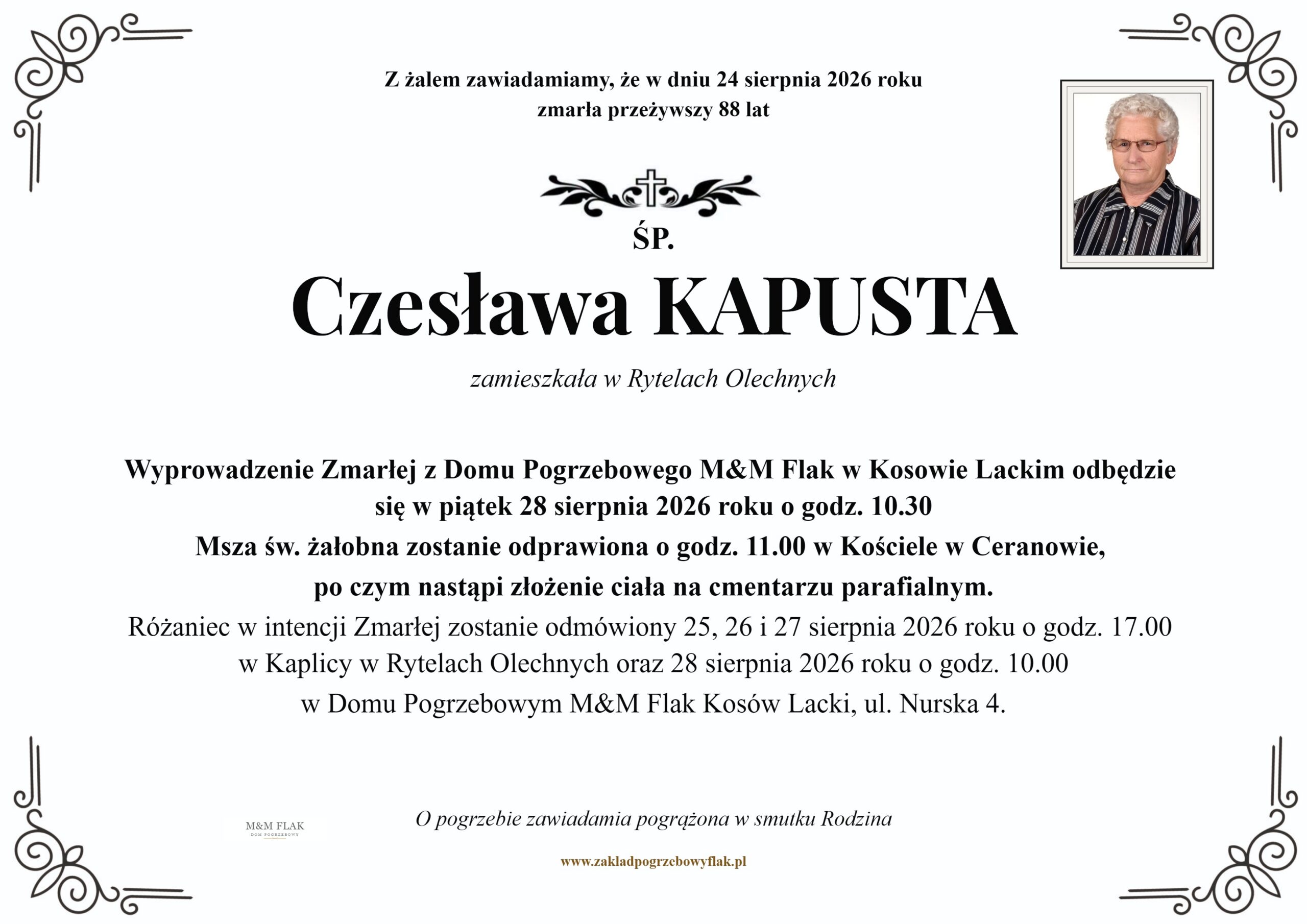 Nekrolog – Czesława KAPUSTA