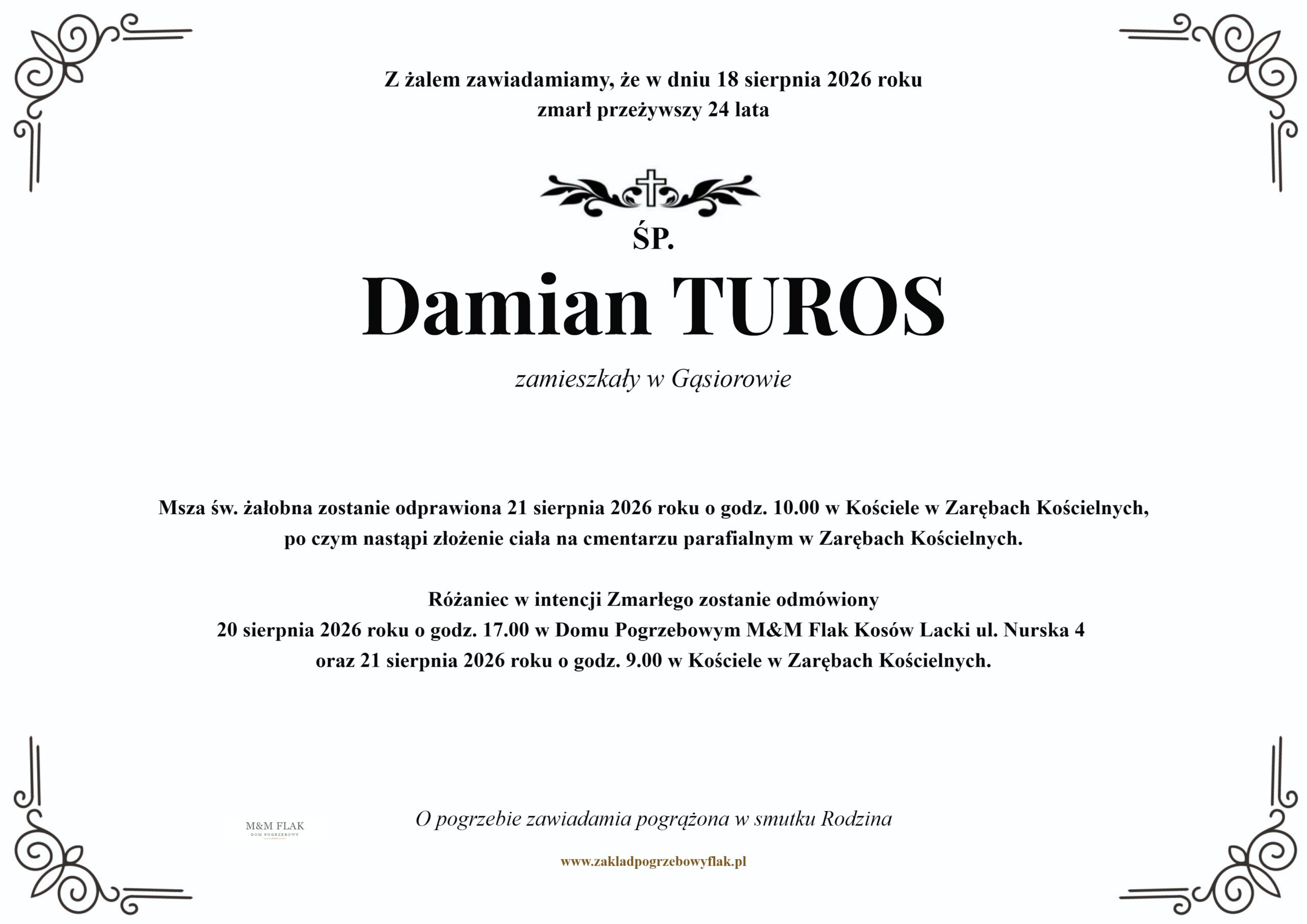Nekrolog – Damian TUROS