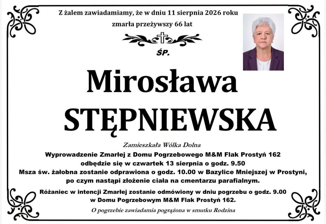 Nekrolog – Mirosława STĘPNIEWSKA
