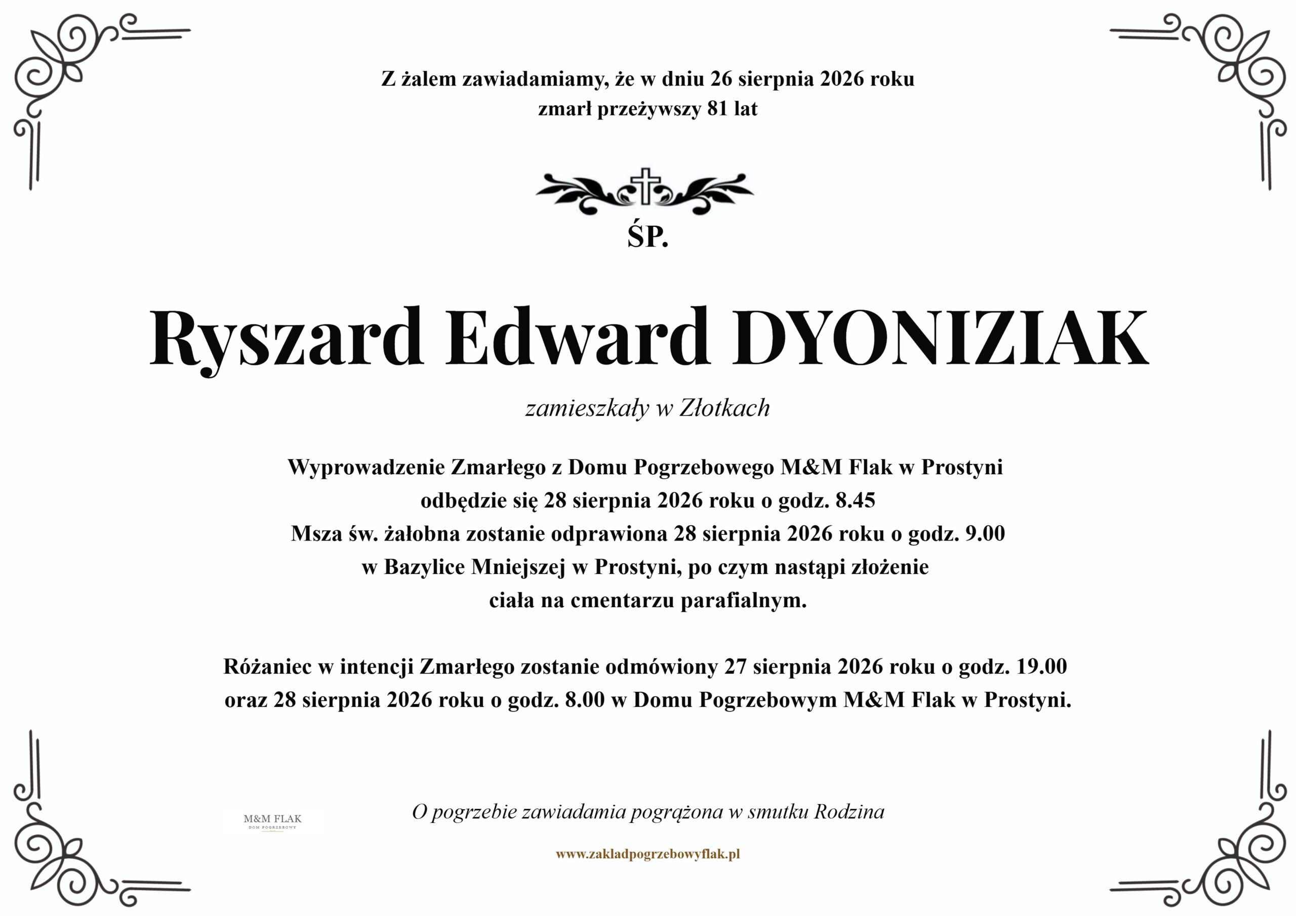 Nekrolog – Ryszard Edward DYONIZIAK