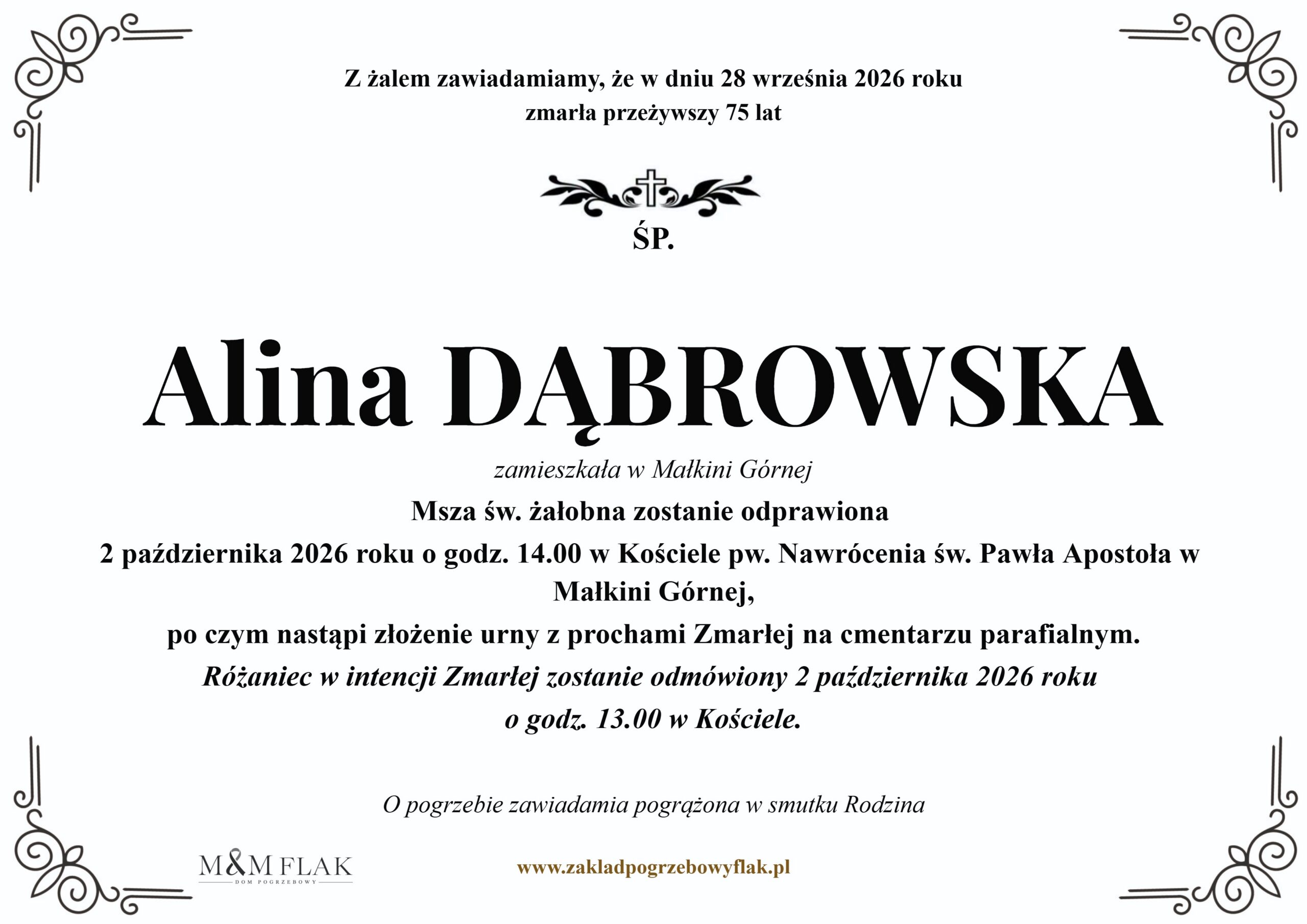 Nekrolog – Alina DĄBROWSKA