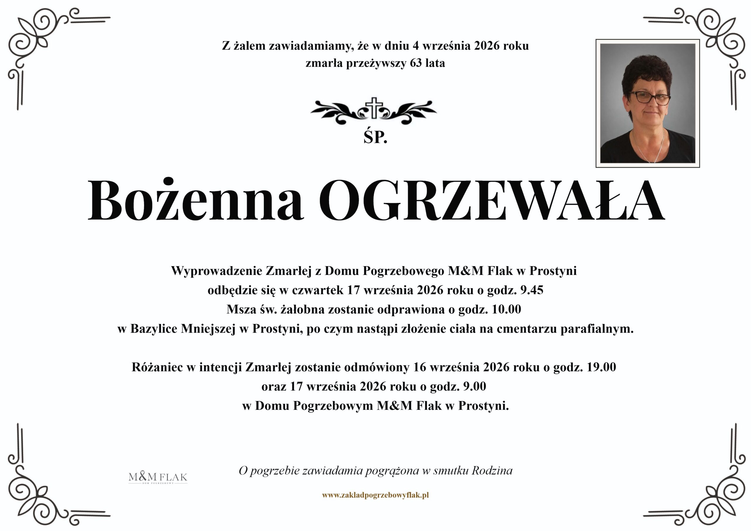 Nekrolog – Bożenna OGRZEWAŁA