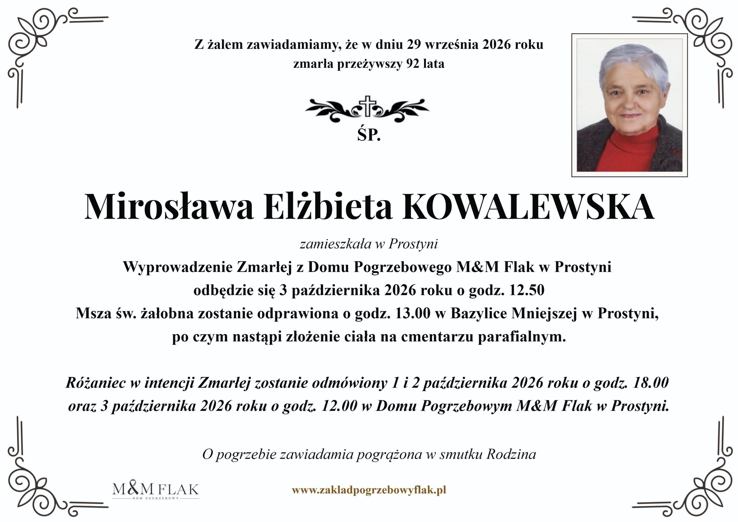 Nekrolog – Mirosława Elżbieta KOWALEWSKA