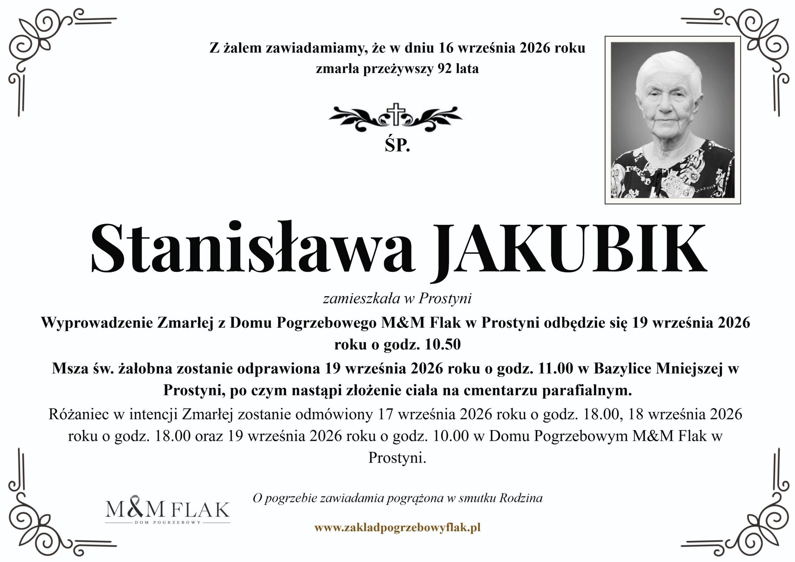 Nekrolog – Stanisława JAKUBIK