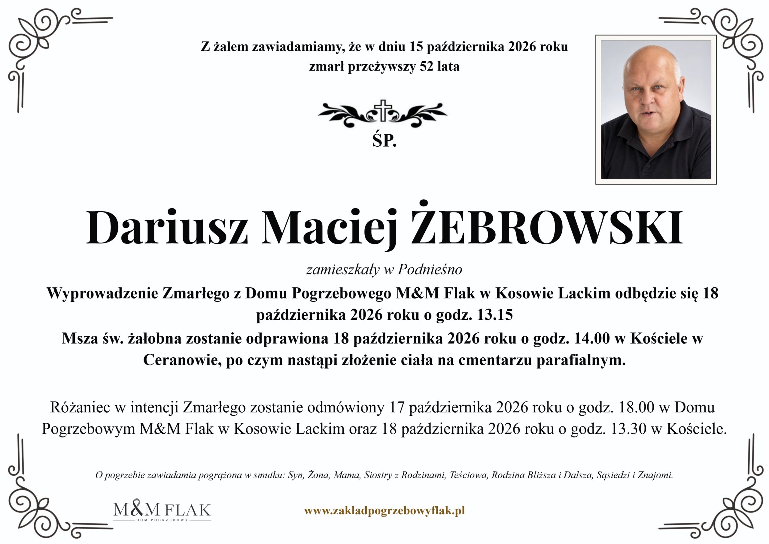 Nekrolog – Dariusz Maciej ŻEBROWSKI