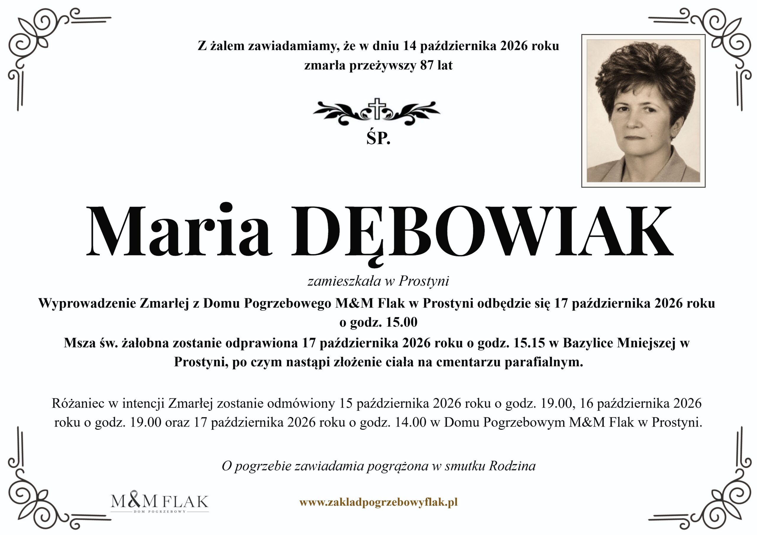 Nekrolog – Maria DĘBOWIAK